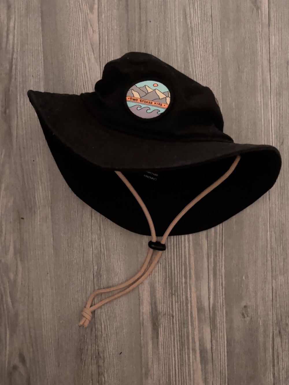 Two Stoked Kids Black Bucket Hat with Chin Strap